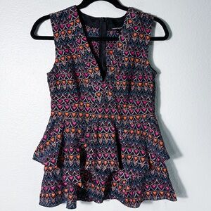 Nanette Lepore Silk Multicolor Geometric Peplum Blouse Tank Too